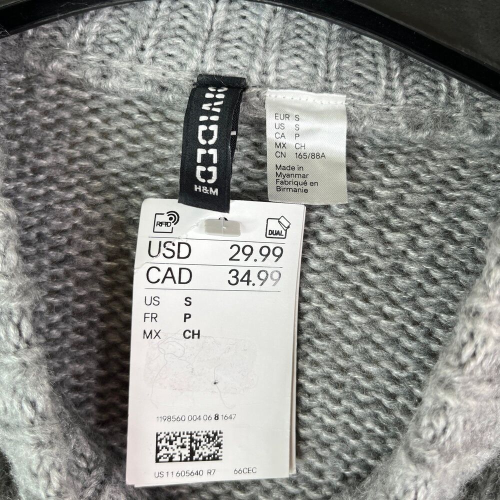 Paris Graphic Cropped Long Sleeve Sweater Women’s Grey Size Small #594 - Picture 8 of 12
